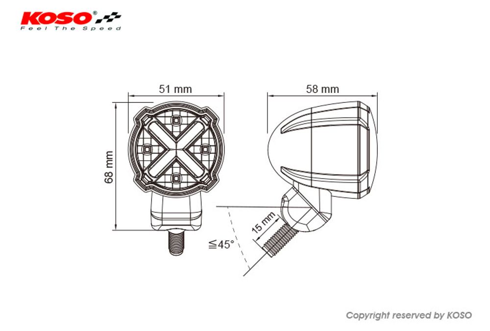 LED Rücklicht mit Bremslichtfunktion, GT-02S Klares Glas E-geprüft mit Halter