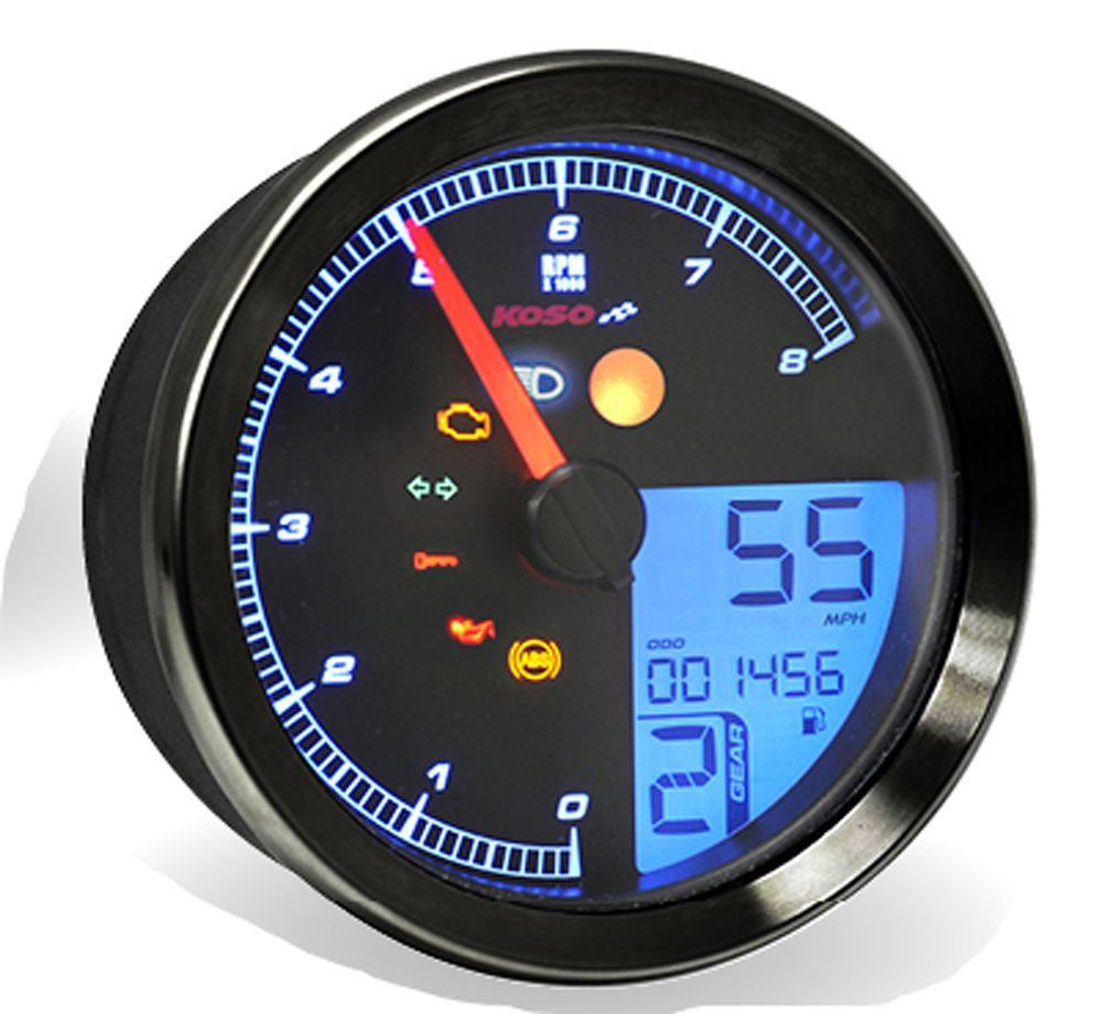 RF.KOSO Drehzahlmesser / Tachometer passend fuer Yamaha XV950/Bolt / Yamaha SCR950 mit schwarzem Ring, Plug and Play mit ABE/KBA