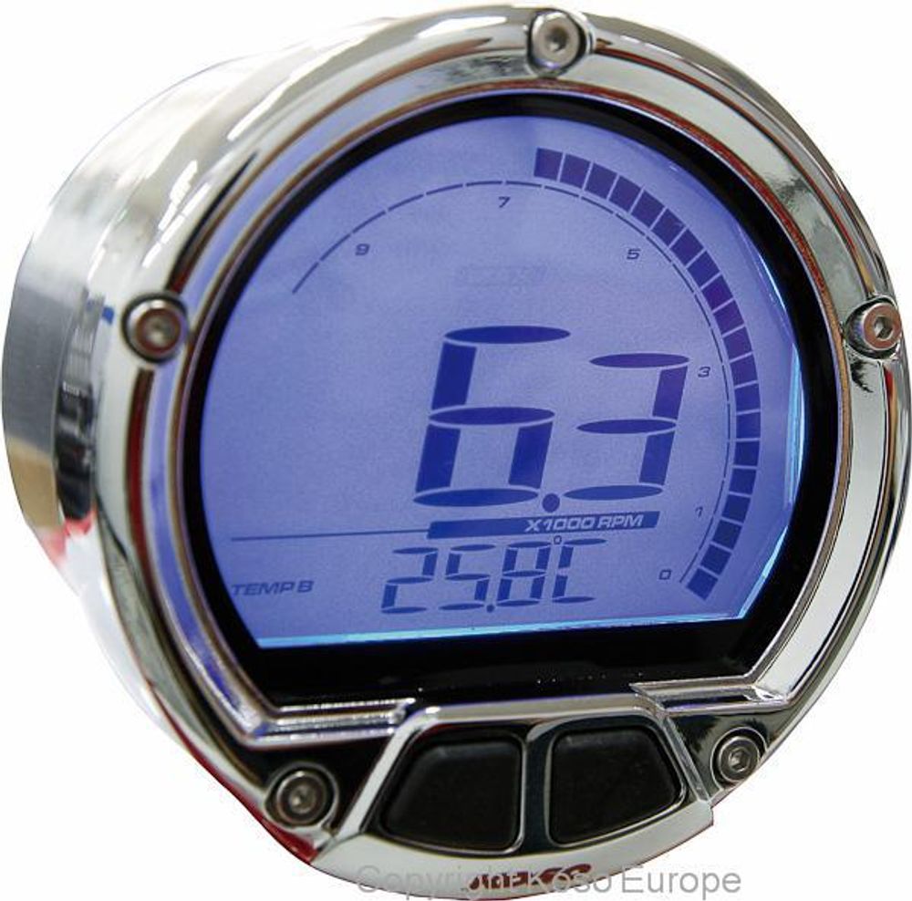 Anleitung D55 DL-02R Drehzahlmesser: Grafik gegen den Uhrzeigersinn / Drehzahl / Temperatur / Uhrzei