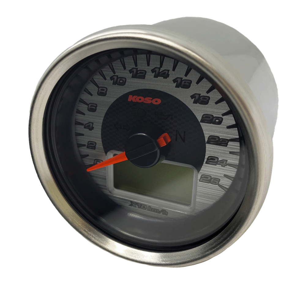 Chrome-Style Tachometer, Display chrom, blau beleuchtet, 0 - 260 km/h ABE