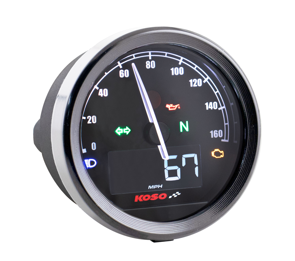KOSO D60 TNT-05 Tachometer bis 160 km/h , MPH ABE silber Ring