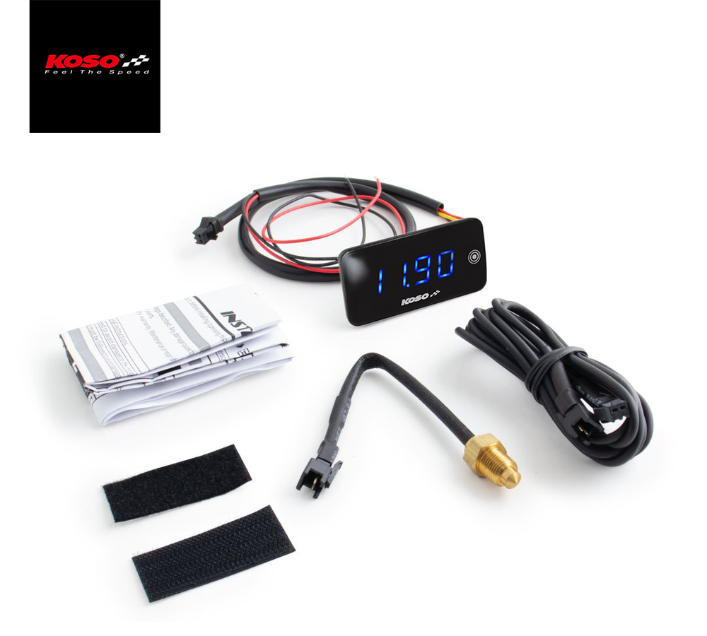 Slim Line New Generation Voltmeter + Thermometer Blau