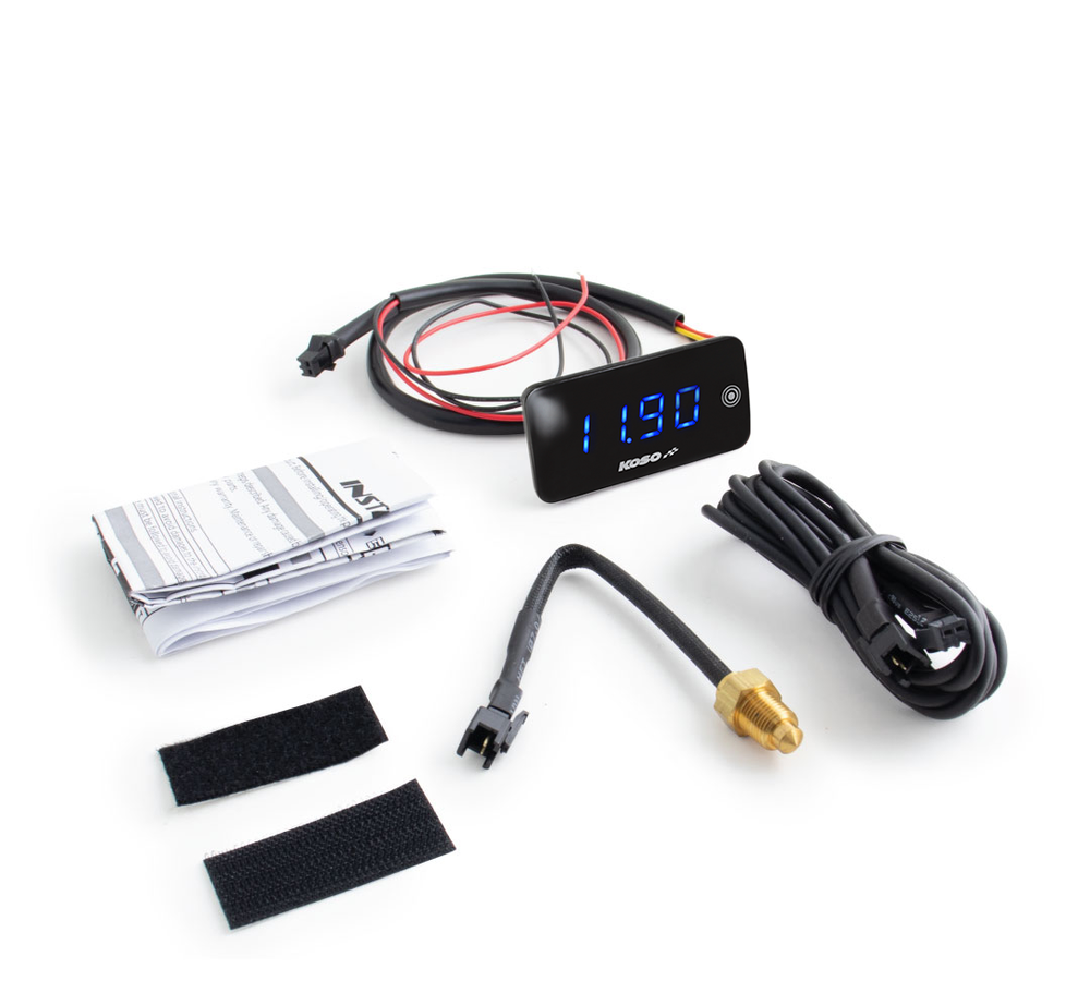 Slim Line New Generation Voltmeter + Thermometer Blau