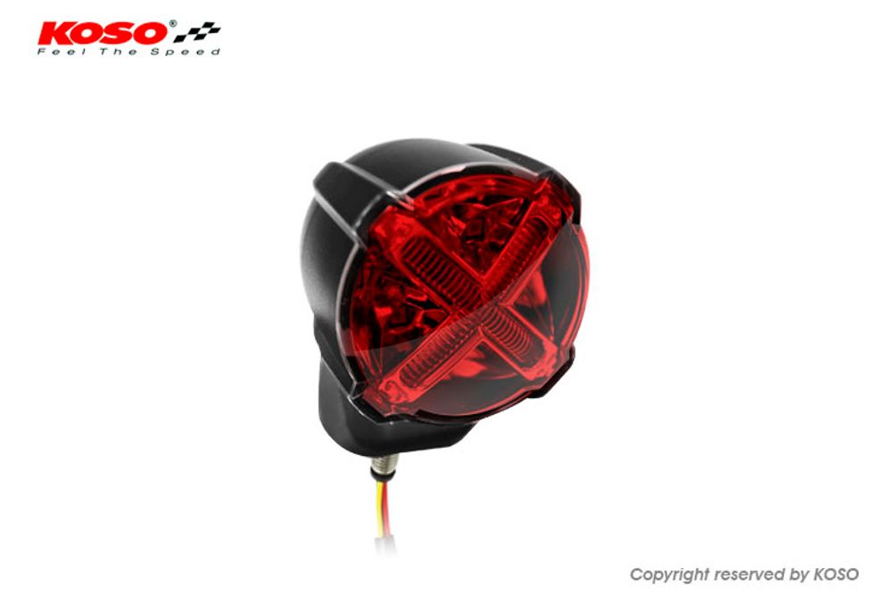 LED taillight with brake light function, GT-02S red glass E-tested with holder 