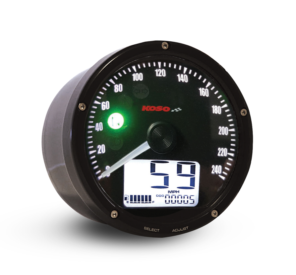 D75 speedometer with black dial, black surface and black bezel 0-240 km/h or 
