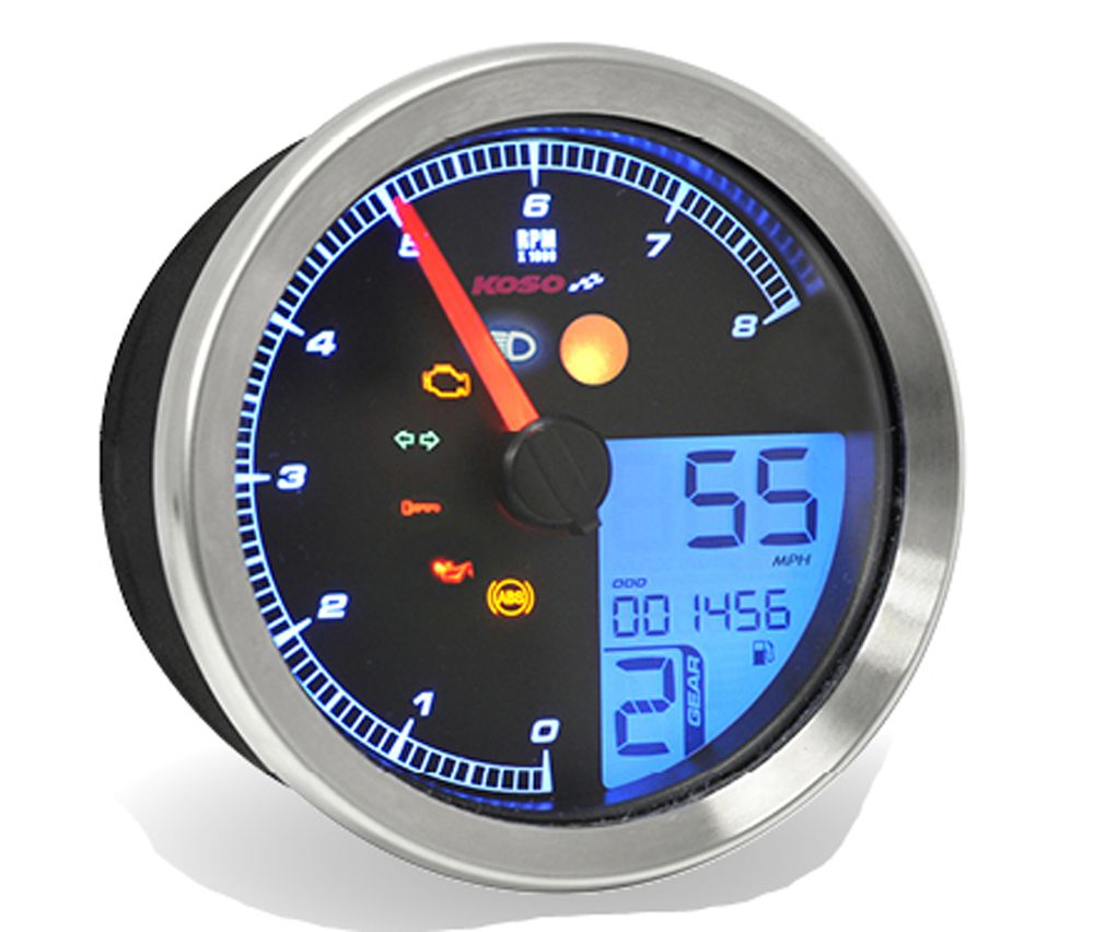 KOSO tachometer / speedometer suitable for Yamaha XV950/Bolt / Yamaha SCR950 with chrome ring, plug