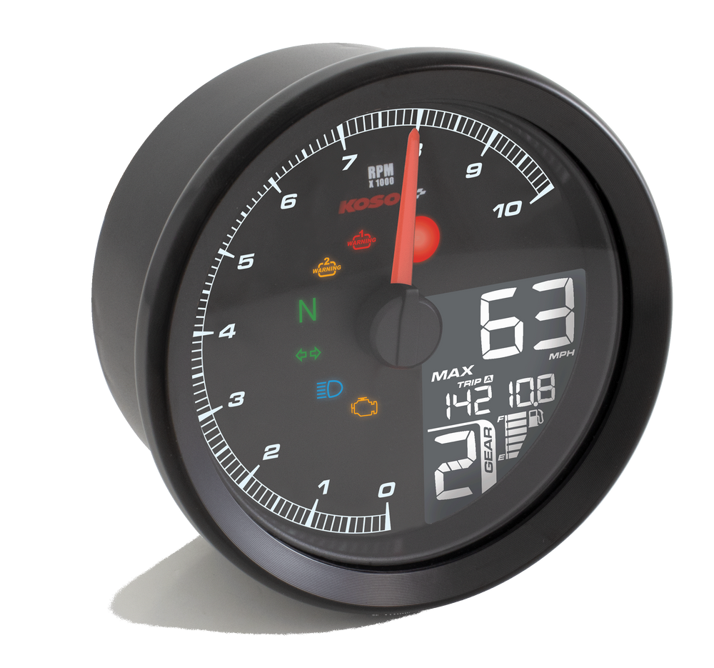 KOSO TNT-04 tachometer/tachometer with black ring with ABE/KBA positive LCD