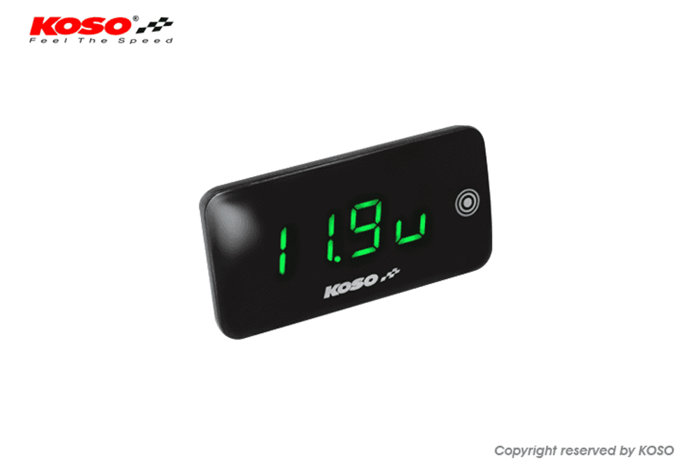 Slim Line New Generation Voltmeter + Thermometer Green