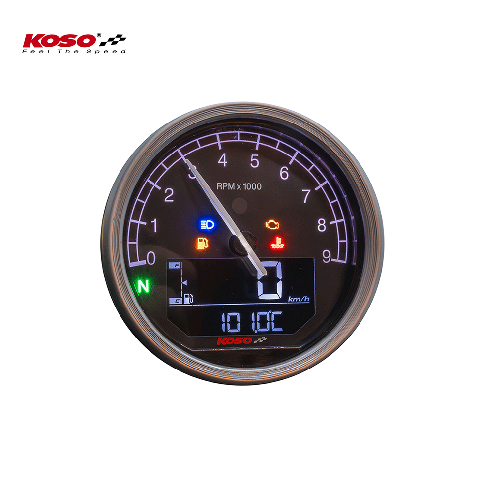 Koso D80 TNT-05 Tachometer / Drehzahlmesser Km/h, MPH ABE silberner Ring