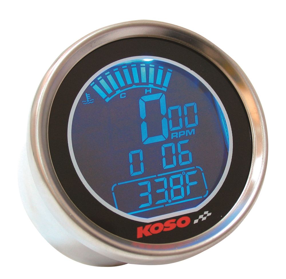 Instructions for the tachometer Koso "Black LCD" - rpm / 2x temperature / clock (black display, BLUE bel