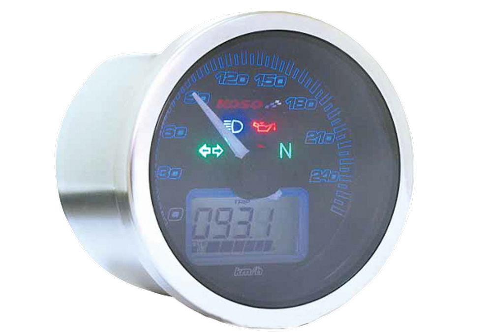 Instructions Eclipse style speedometer Koso, black display, blue illuminated, display 0-260 km/h / MP