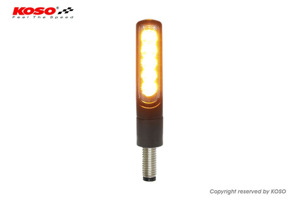 Koso LED indicator ELECTRO E-tested with running light function (black body/smoked glass) 