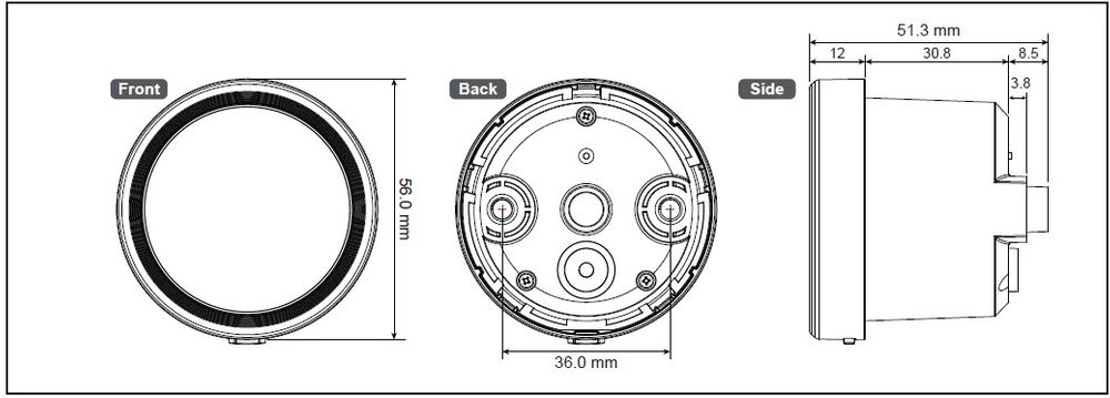 KOSO D48 TNT-05 tachometer 12000 RMP universal black ring