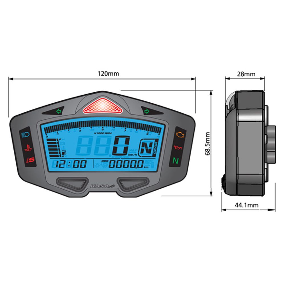 DB-03 Racing-Cockpit, Geschwindigkeit, U/min, ABE, mit Ganganzeige