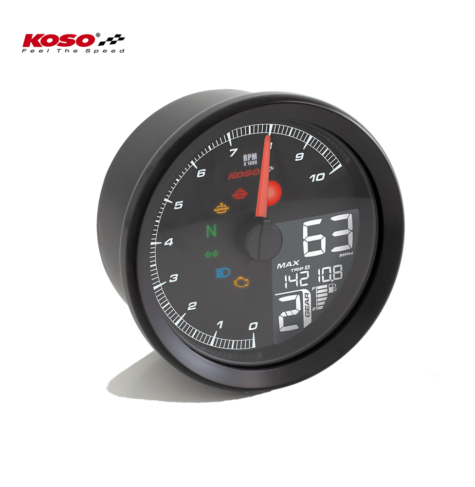 KOSO TNT-04 Drehzahlmesser /Tachometer mit schwarzem Ring mit ABE/KBA positive LCD