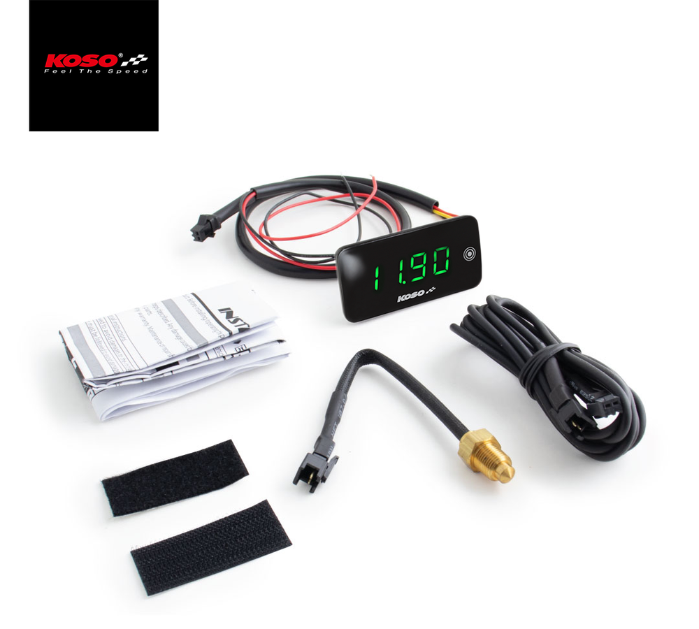 Slim Line New Generation Voltmeter + Thermometer Green