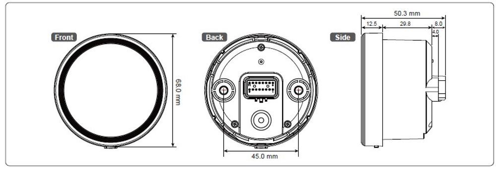 KOSO D60 TNT-05 Tachometer -12000 RPM universal, black ring