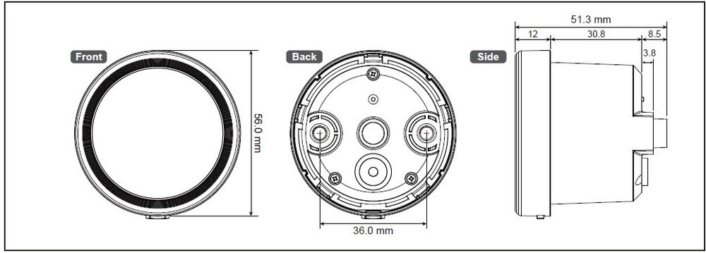 Koso D48 TNT-05 tachometer universal 12,000 RPM silver ring