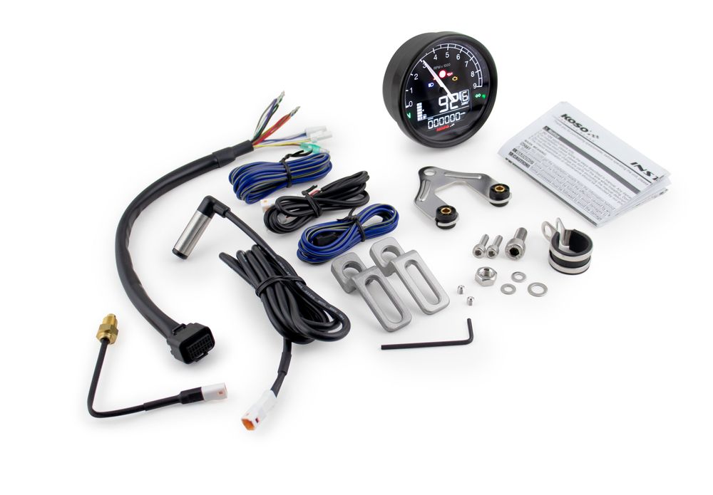 Koso D80 TNT-05 Tachometer / Drehzahlmesser Km/h, MPH ABE, schwarzer Ring