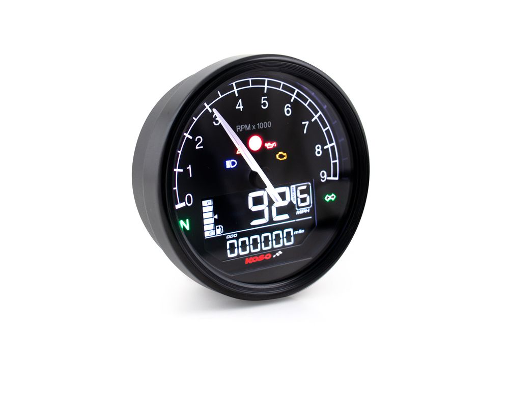 Koso D80 TNT-05 Tachometer / Drehzahlmesser Km/h, MPH ABE, schwarzer Ring