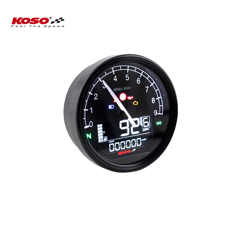 Koso D80 TNT-05 Tachometer / Drehzahlmesser Km/h, MPH ABE, schwarzer Ring