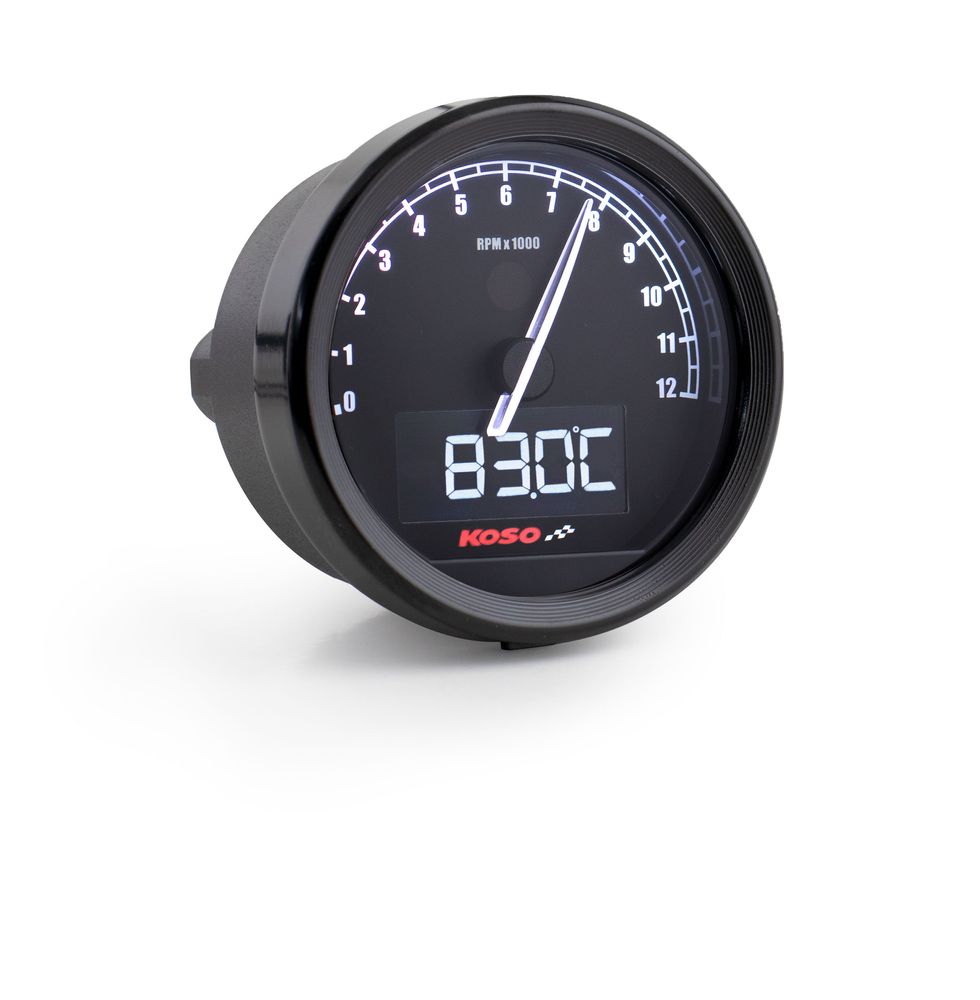 KOSO D60 TNT-05 Tachometer -12000 RPM universal, black ring