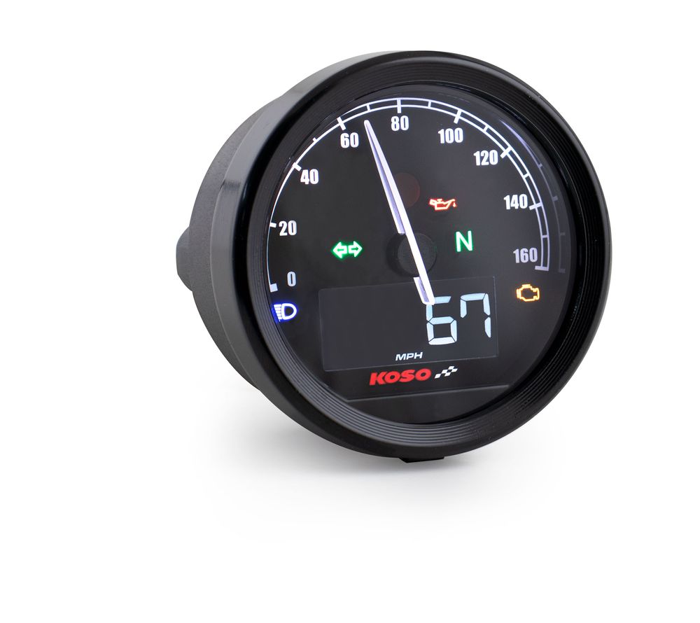 KOSO D60 TNT-05 speedometer up to 160 km/h, MPH ABE black ring